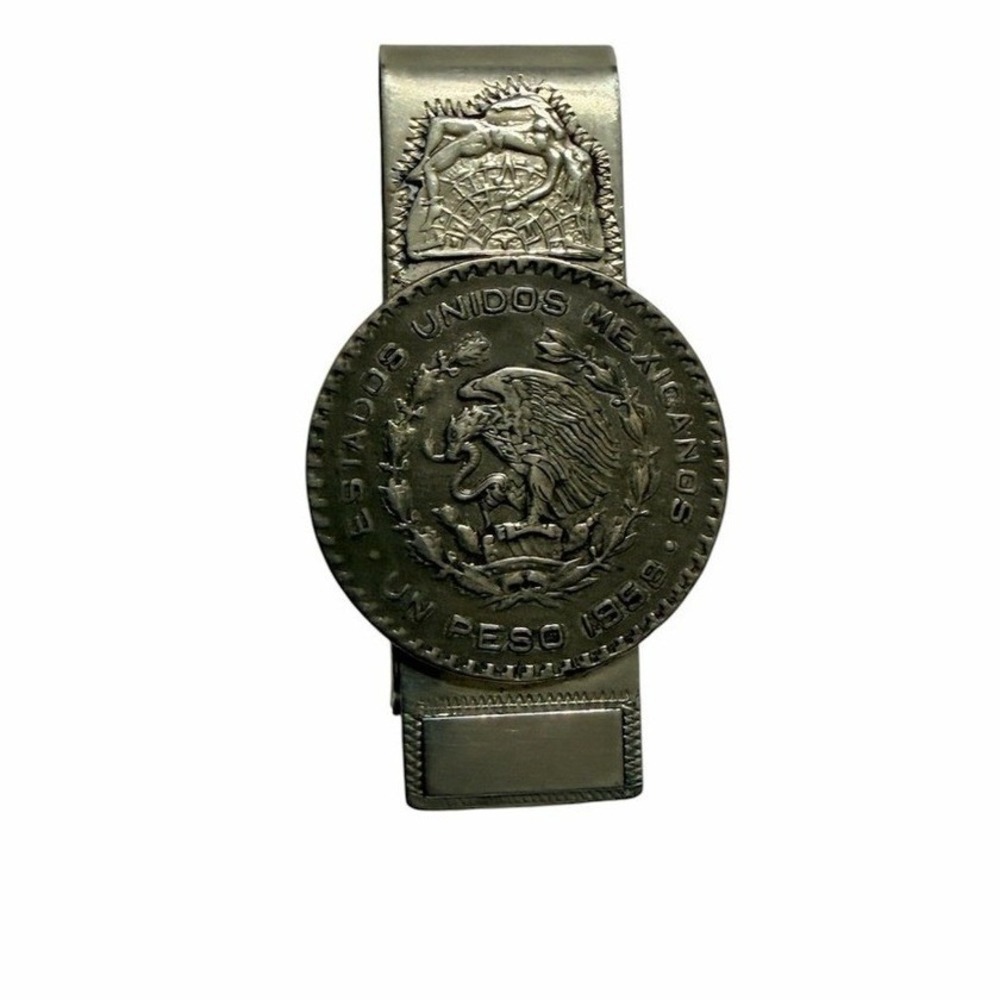 Vintage Taxco Mexican 925 Sterling Silver Money Clip 1958 Un Peso Coin - Picture 6 of 7